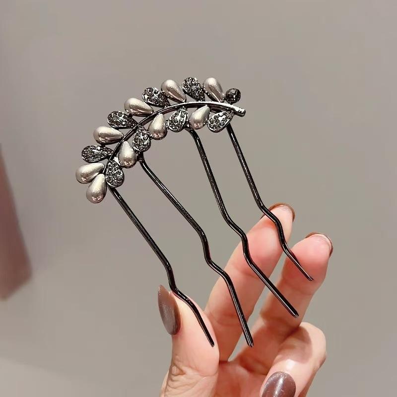Chinese ancient style exquisite rhinestone U-shaped comb, feminine elegance, daily metal hair clip, hairpin