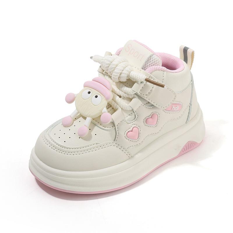 Children’s Sneakers, Spring/Autumn Girls’ White Cartoon High-Top Shoes, Boys’ Casual Skate Shoes, Soft-Soled Baby Shoes