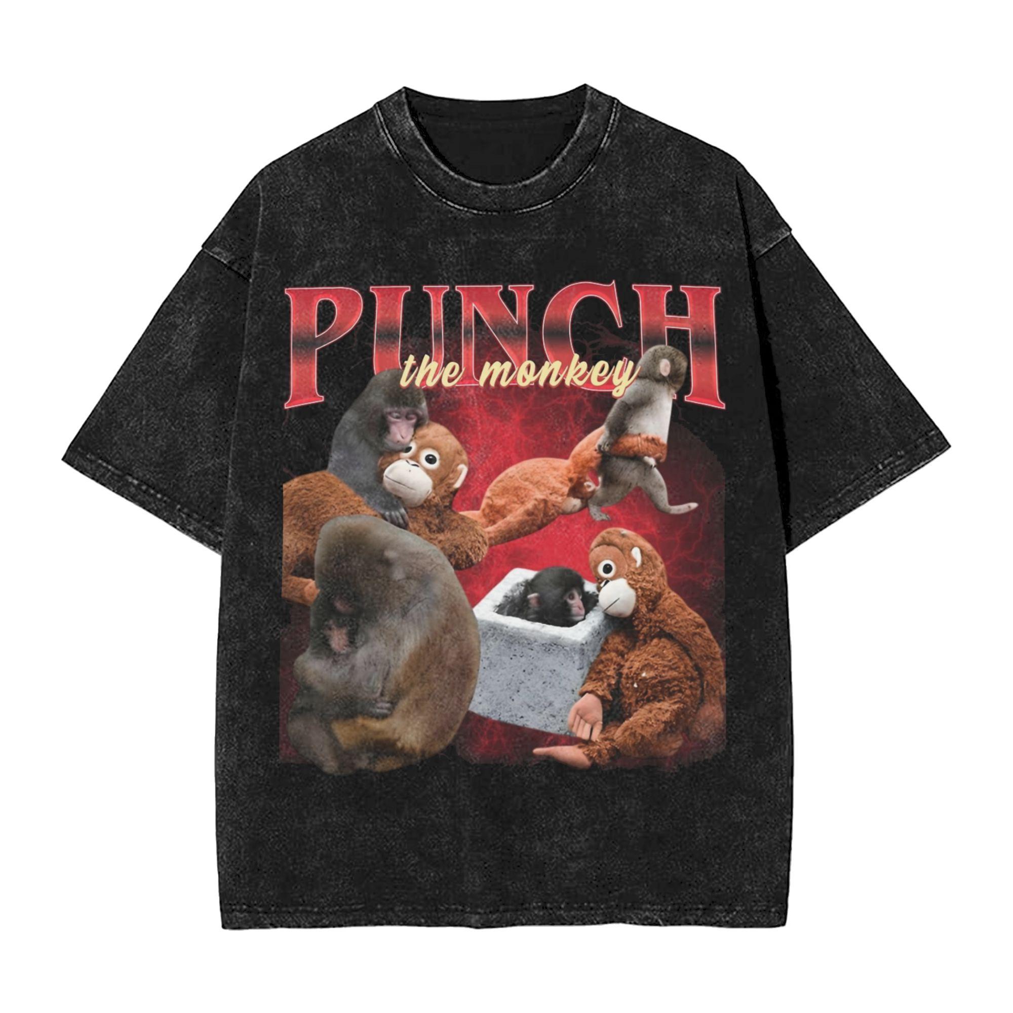 Team Punch Punch the monkey Baby Monkey Holding Washed T Shirt Apparel Harajuku TShirts for Unisex Women Tee Shirt S