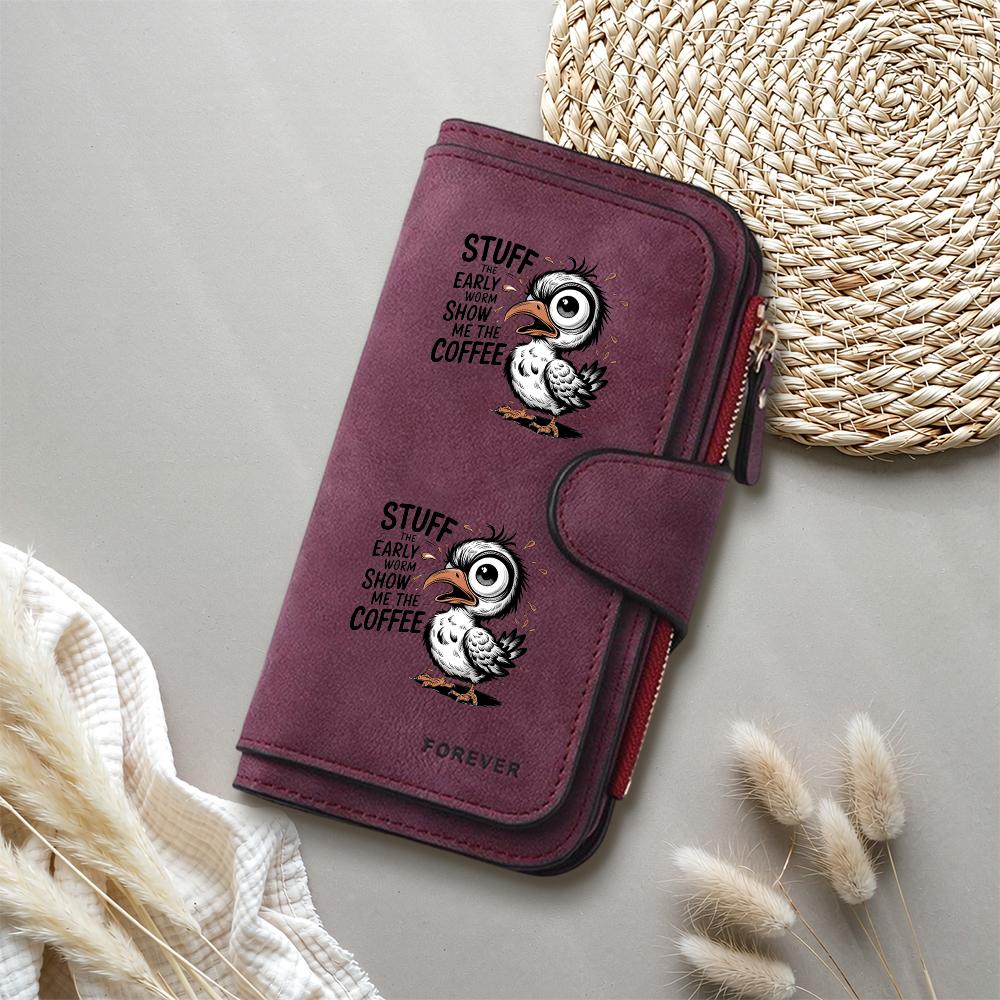 Funny Seagull Print Women Wallet Coffee Lover Faux Leather Long Purse
