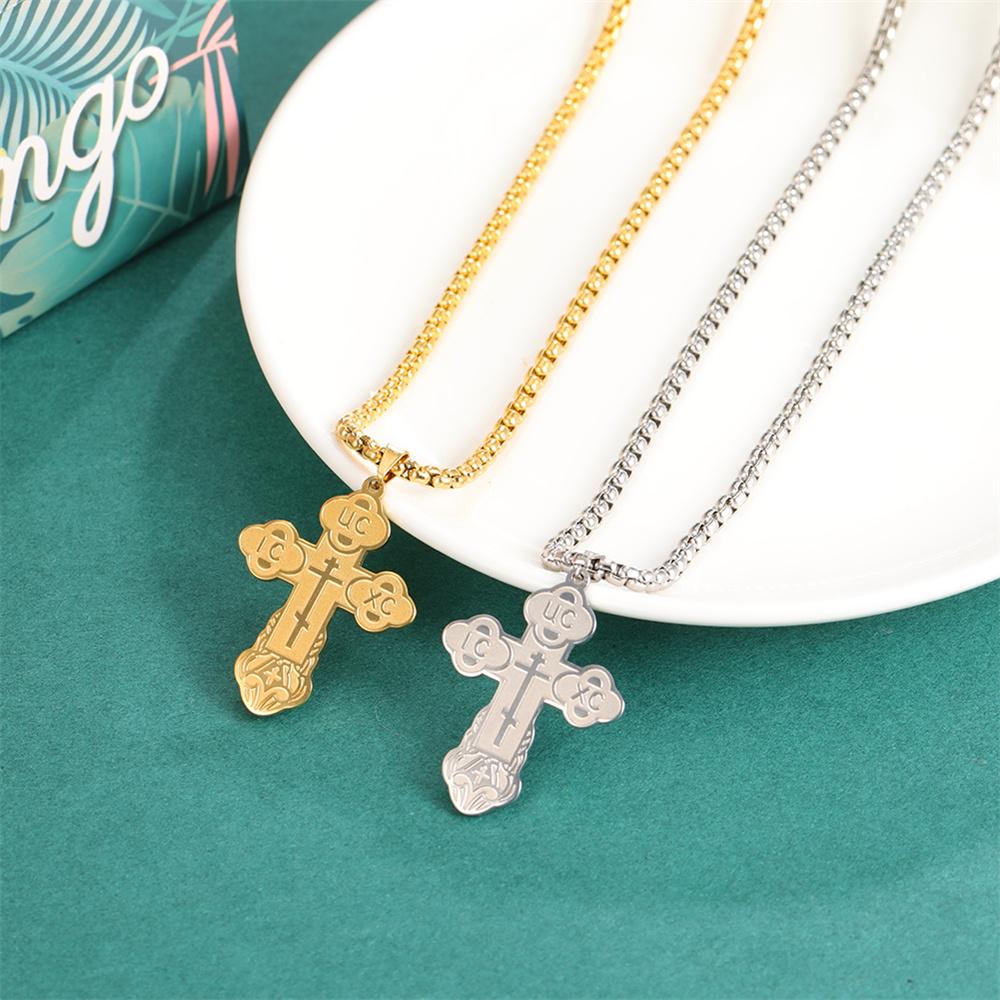 UC IC XC Punk Eastern Orthodox Cross Pendant Necklace Steel Serbian Religious Amulet Man Necklaces Christian Prayer Jewelry