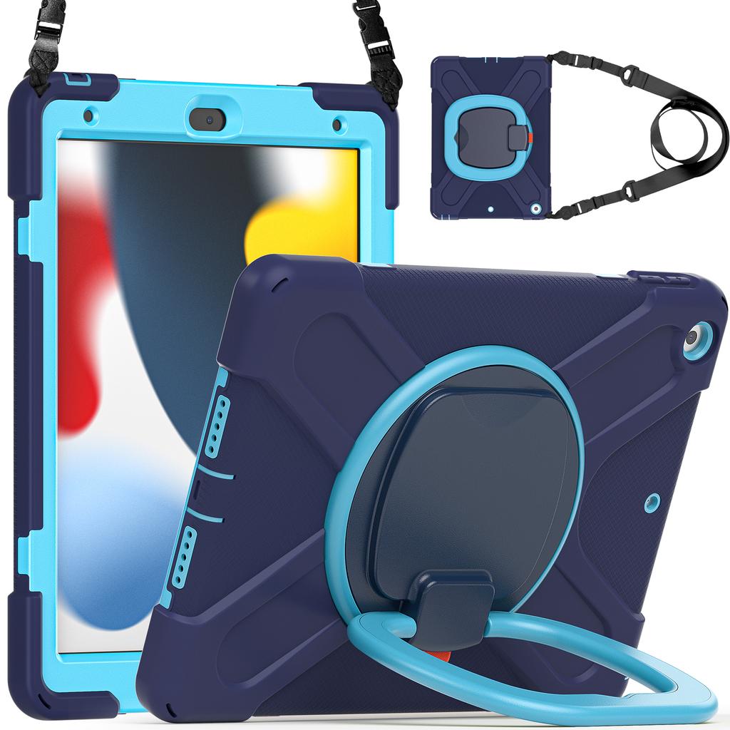 360 Rotating Kids Case Universal for IPad 10.2 2019 2020 2021 7th 8th 9th Generation Heavy Duty Stand Cover with Shoulder Strap