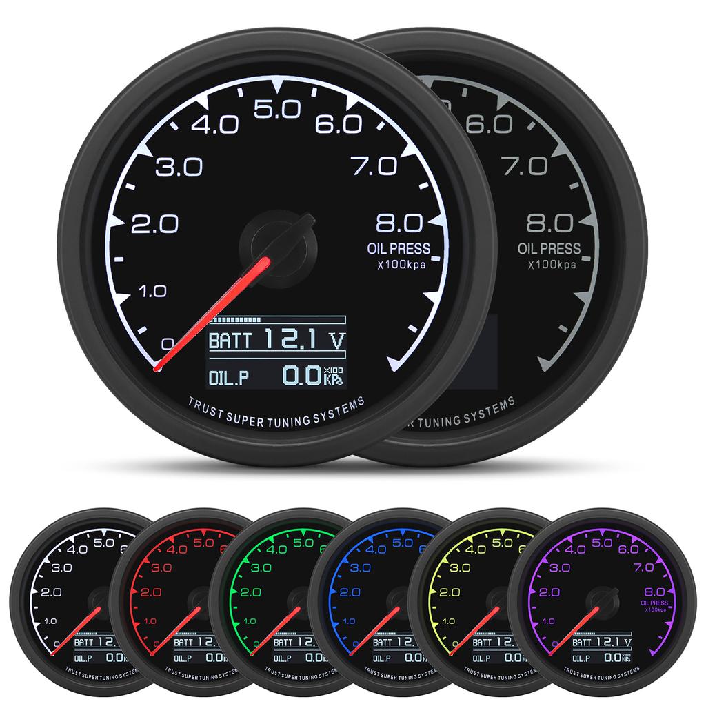 7 Colors LCD Car Racing Meter 60MM Vacuum Turbo Boost Water Temp Volt Oil Press Tachometer with Sensor for 4/6/8 Cylinder Cars