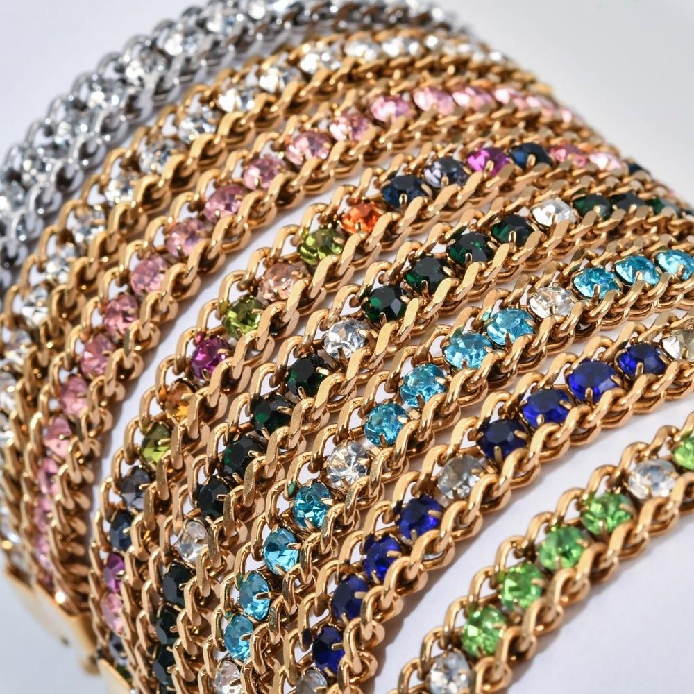 Luxury Iced Out Chain Bracelet Gold Color Shiny Rhinestone Bangle  Jewelry Gifts