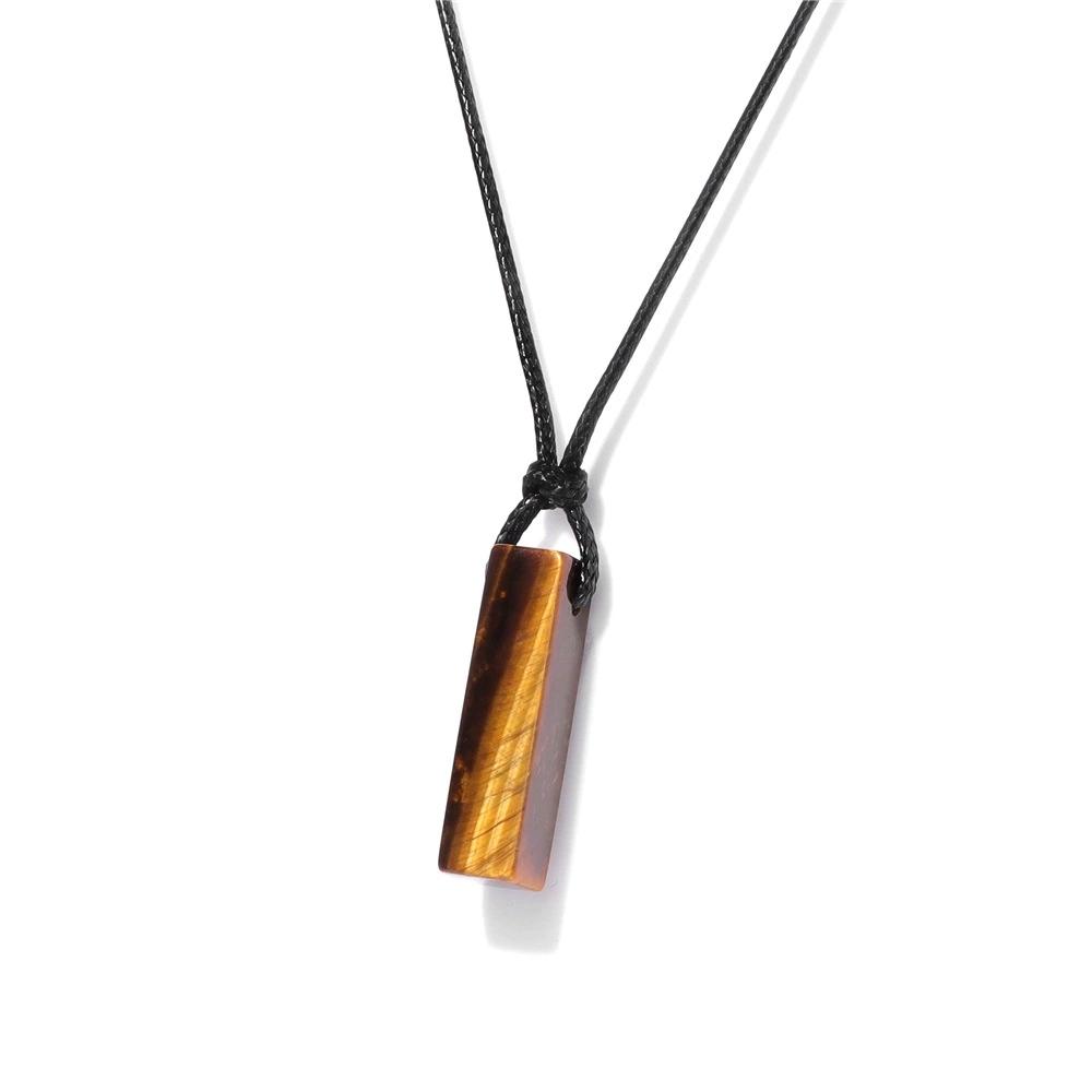 Rechteckige Naturstein-Halsketten für Damen Dalmatien-Obsidian-Anhänger-Halsketten Schwarze Lederkette Herren Modeschmuck Geschenk