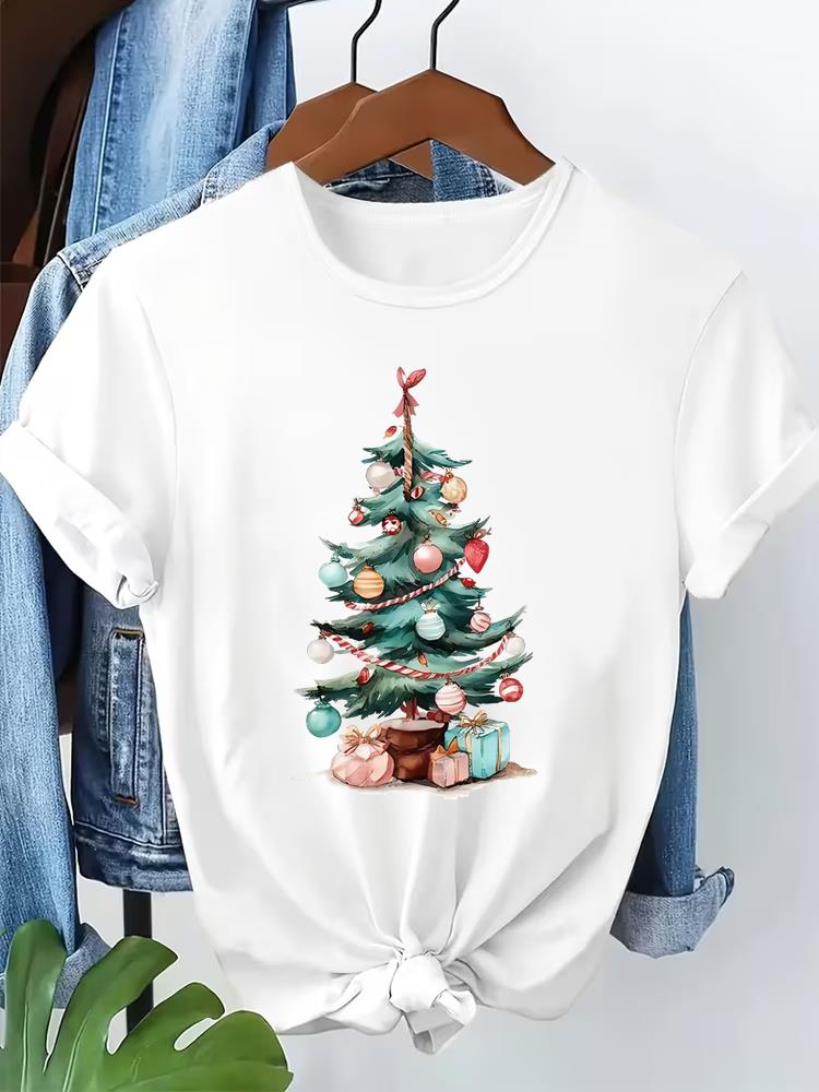 (Asian Size) letter style  Short Sleeve T-shirts  Merry Christmas Women's Top O-neck T Shirt Print  Fashion Casual New Year Clothing Graphic Tee