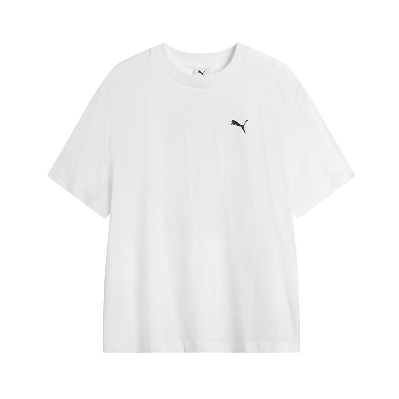 Puma Logo Round Neck Fashion Versatile Short Sleeve T-Shirt Unisex T-Shirts White 634162-02