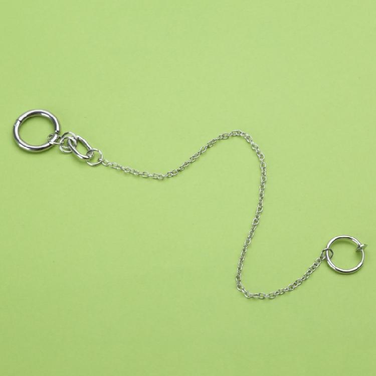 Metal Fake Earrings Lip Ring with Long Chains Non-Piercings Earring Ear Clip