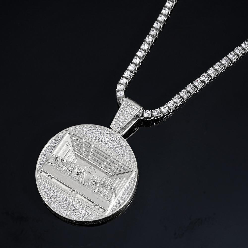 Men's Hip Hop Last Supper Pendant Necklace with 14mm Rhinestone Cuban Chain