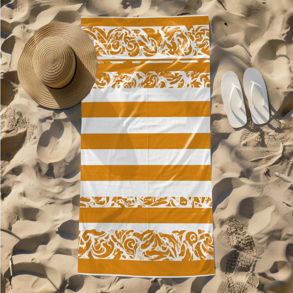 1pc Vintage Ornamental Striped Pattern Design 2D Printed Microfiber Beach Towel, quick dry super absorbent. Great for beach