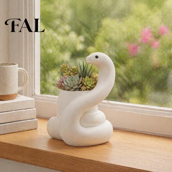 Stain-resistant Resin Flower Pot White Snake Planter, Decorative Plant Pot, Modern Design Waterproof Planter for Indoor Container Succulents