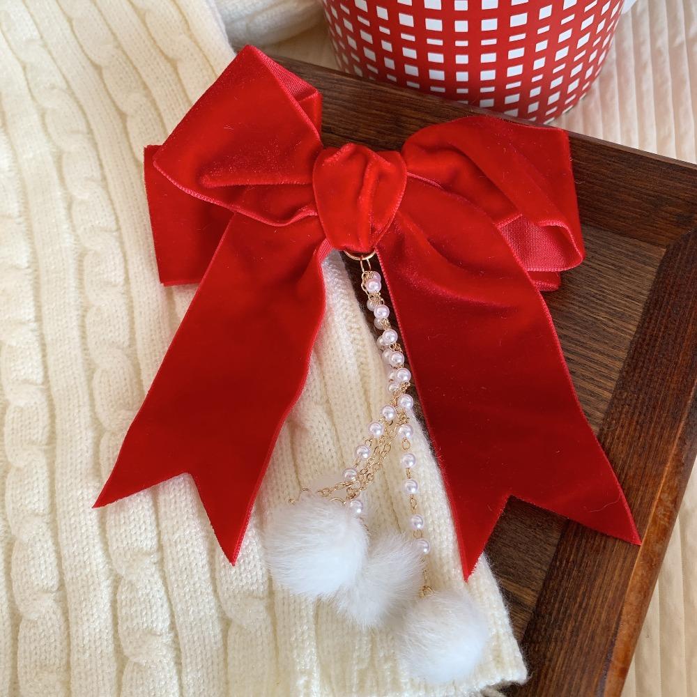 Cloth Velvet Red Bow Hairpin Plush Ancient Style Hairpin Cute Hanfu Hair Sticks  Baby
