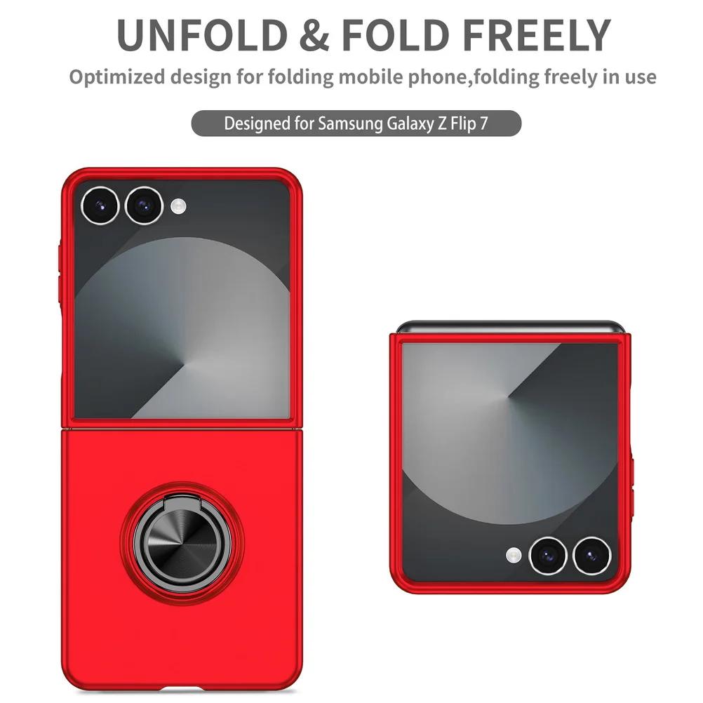 Ultra Thin Matte Feel Metal Rotatable Ring Holder Phone Case for Samsung Galaxy Z Flip 7 7FE 6 5 4 3 Shockproof Protect Back Cover