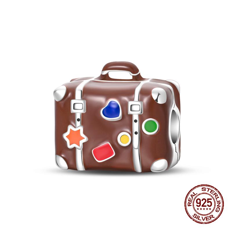 100% Copper Colorful Suitcase Bag Travel Charms Beads Fit Original Pandach Bracelets Fine Diy Anniversary Jewelry