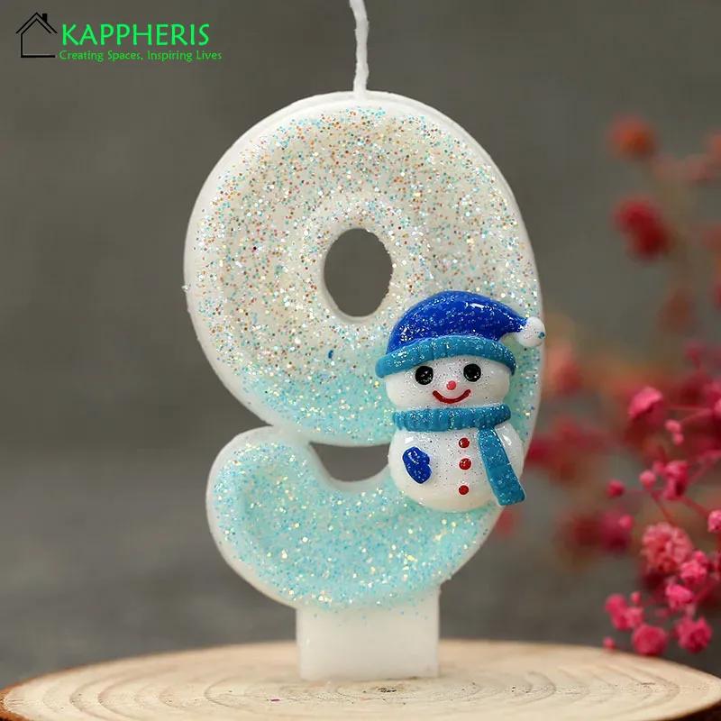 Snowman Birthday Candle for Cakes 0-9 Number Princess Cake Candle Party Decor Birthday Queen of Snow Decoration