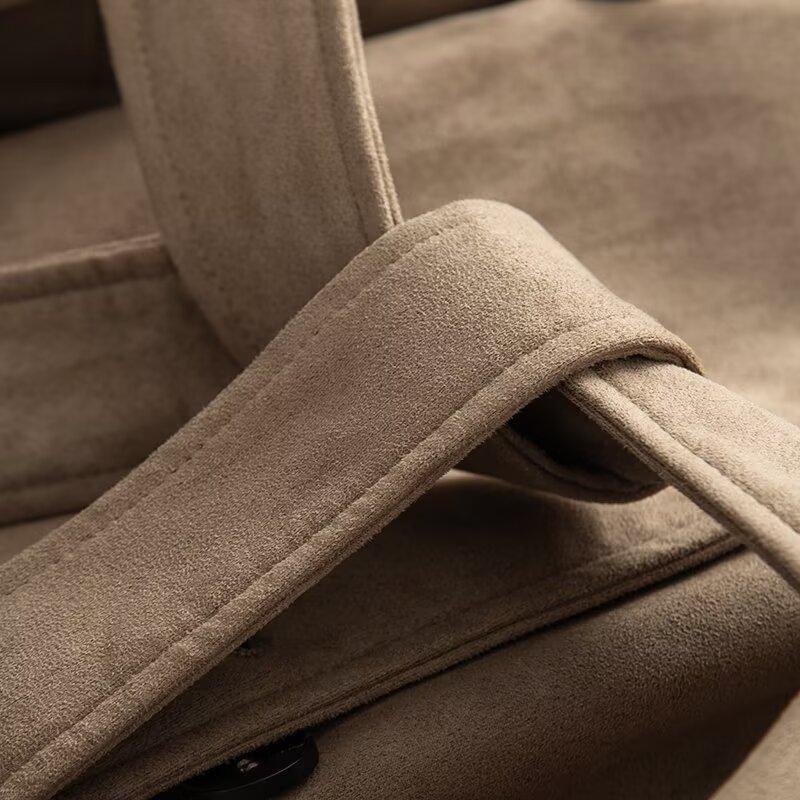 European and American Style, French Style, Women's Clothing, Fashion Lapel Pocket Decoration, Suede Effect Woolen Trench Coat