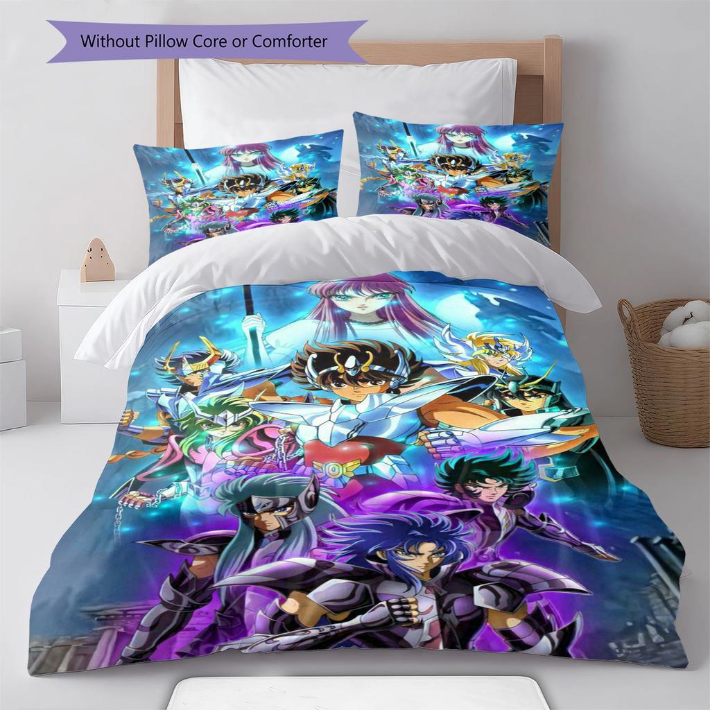 Saint Seiya Pattern Bedding Quilt Set Quilt Cover Pillowcase Home Decoration Gift (1 * Duvet Cover + 2 * Pillowcase, Without Core)