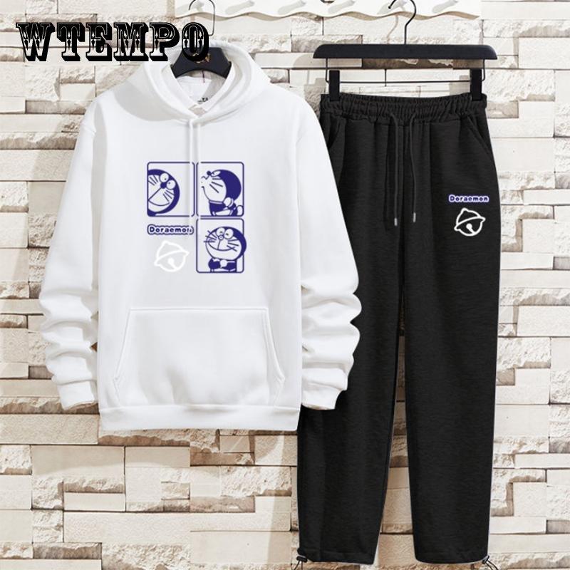 

С капюшоном Плюс Бархат Спортивная мода Свободный свитер Мужской весенний и осенний прилив Бренд Прямые брюки Молодежь Красивый Костюм-тройка