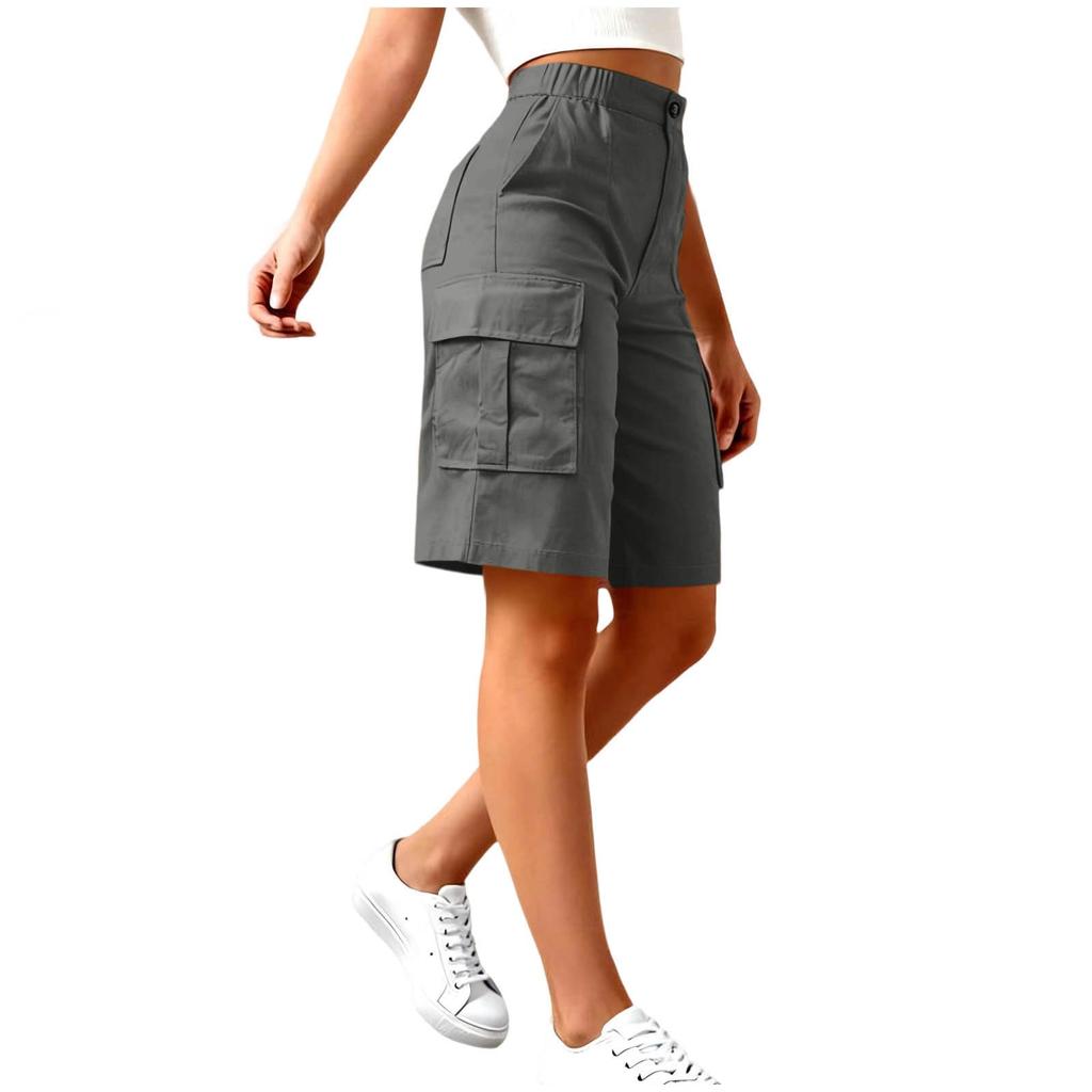 Cargo Shorts For Women Knee Length Casual Shorts Elastic Waist Hiking Workout Travel Shorts
