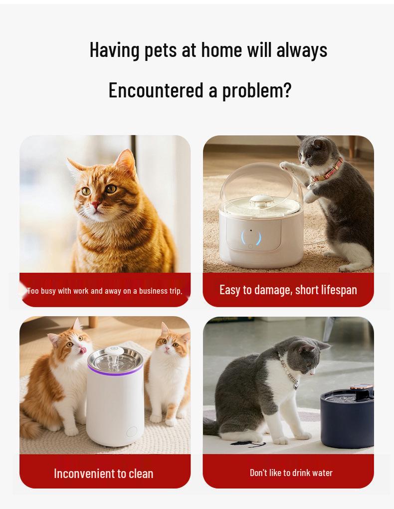 Smart Silent Pet Water Fountain for Cats & Small Dogs - Washable Automatic Dispenser