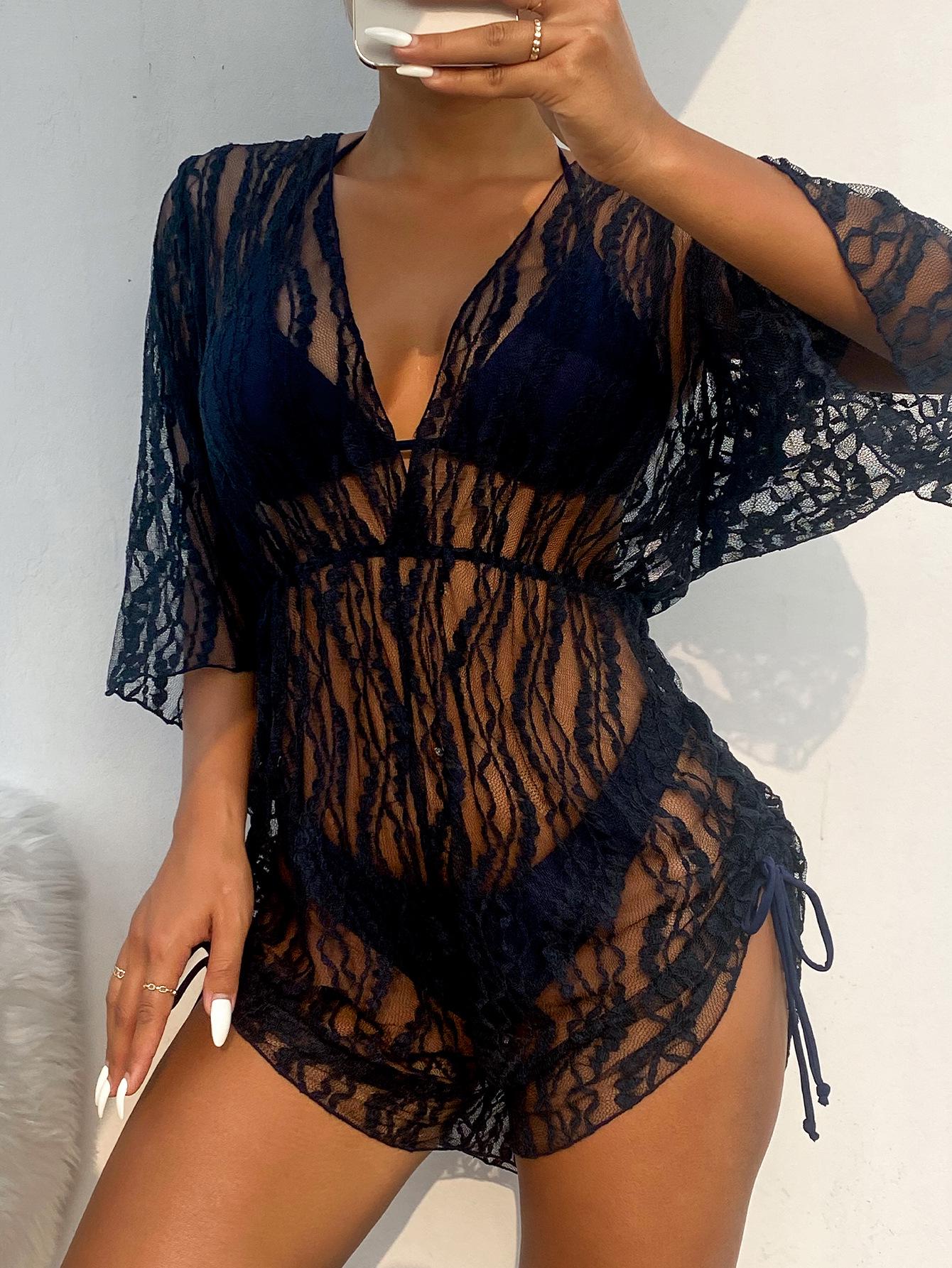 

Европейский и американский кружевной сетчатый комплект бикини - Сексуальный раздельный купальник без спинки (3 шт) Medium