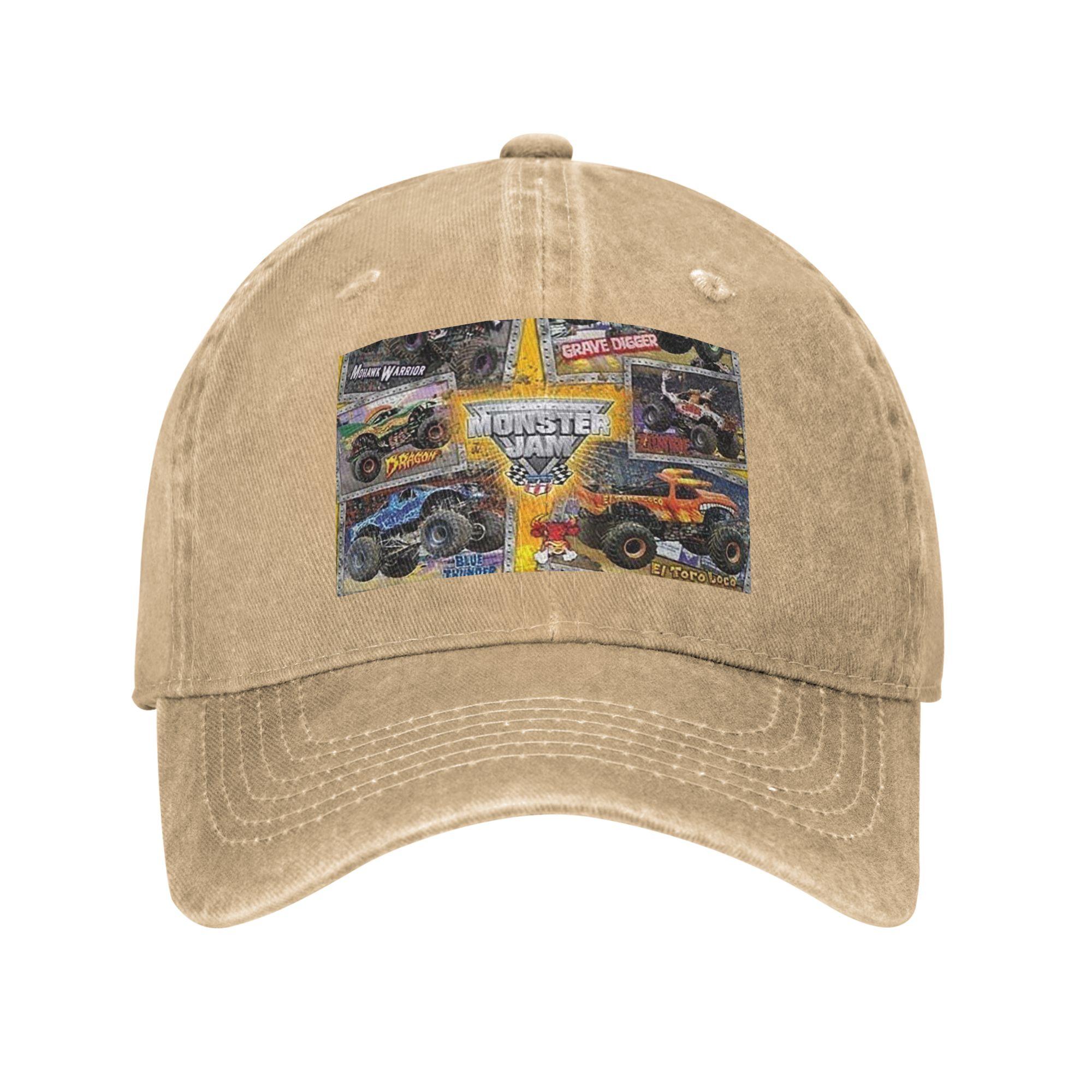 

Classic Monster Jam Pattern Baseball Caps Fashion Denim Fabric Hats Outdoor Adjustable Casquette Hip Hop Baseball Cowboy Hat One Size