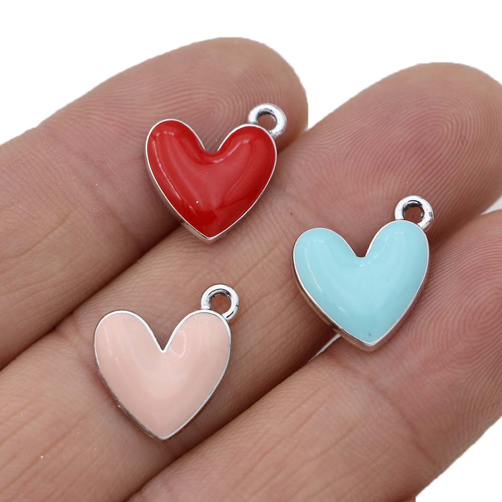 10Pcs Silver Plated Enamel Red Heart Charms Pendant For Jewelry Making Earrings Bracelet Necklace Accessories Diy Findings