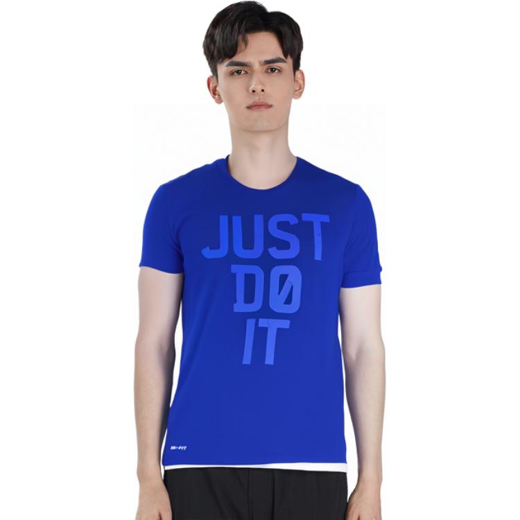 Nike Casual Sports Letter Print Crew Neck Short Sleeve T-Shirt Men Tops Blue 904607-455