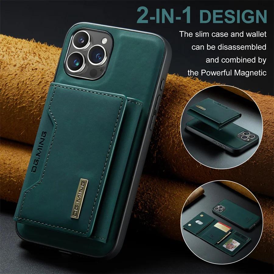 Magnetic Card Holder Wallet Case for iPhone 15 14 Plus 11 12 13 Pro XS Max X XR Magnet Detachable Money Stand Leather Cover
