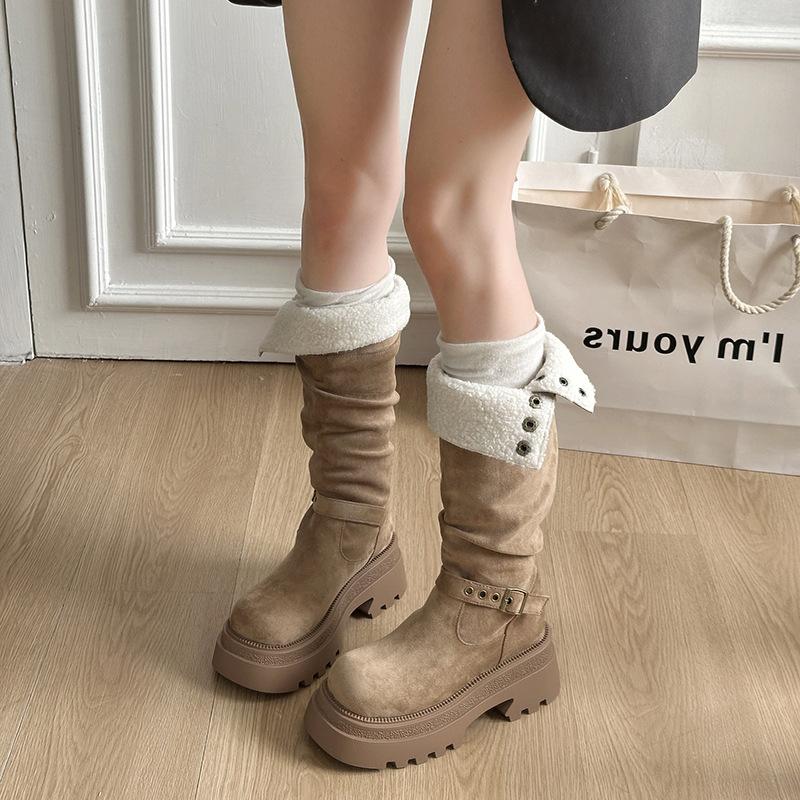 Women's lightweight thick-soled winter warm one-step snow boots padded lining non-slip wear casual sports long cotton boots