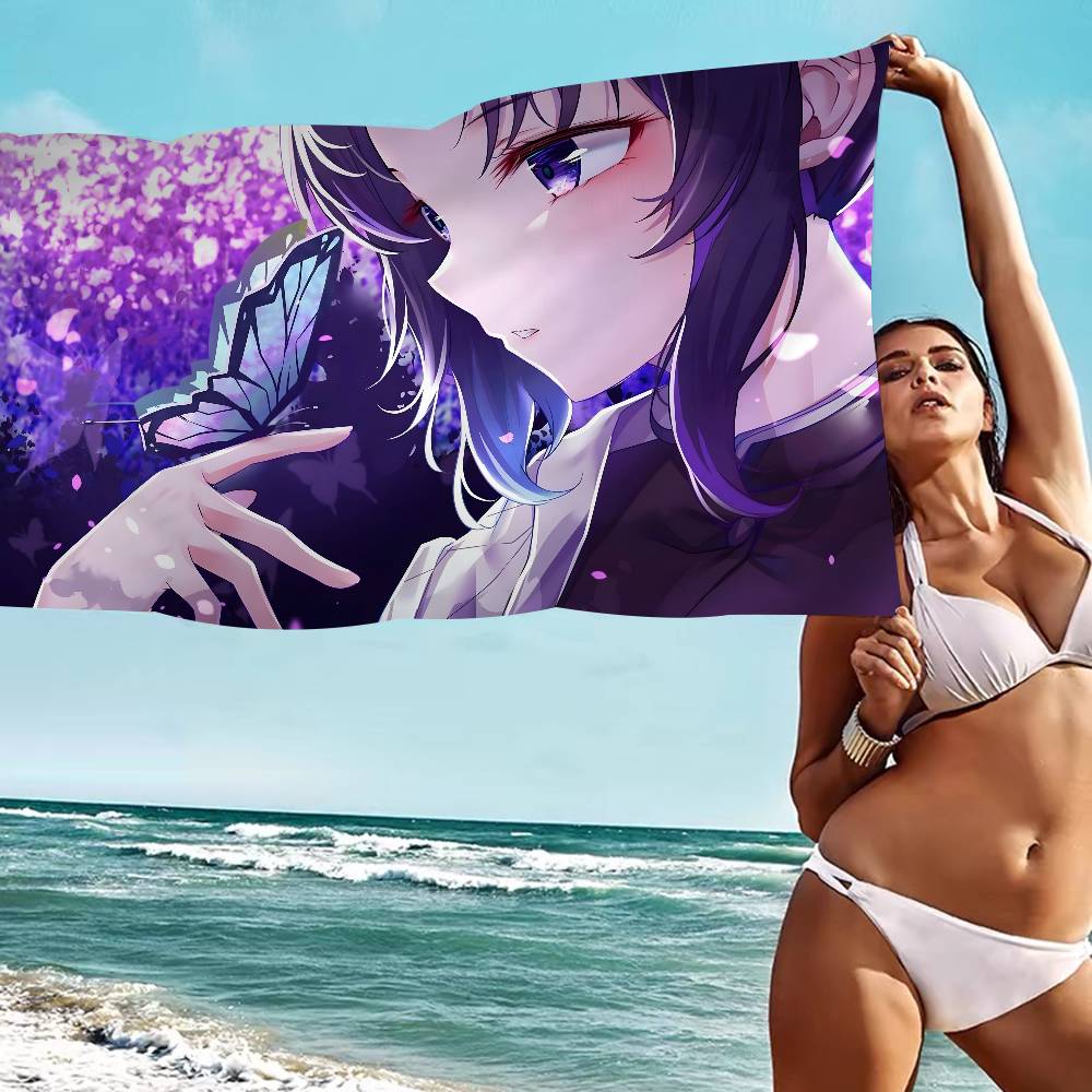 Anime Demon Slayer Kochou Shinobu Microfiber Beach Towel Absorbent Quick Dry Soft Yoga Swimming Resort Mountain Climbing Towel