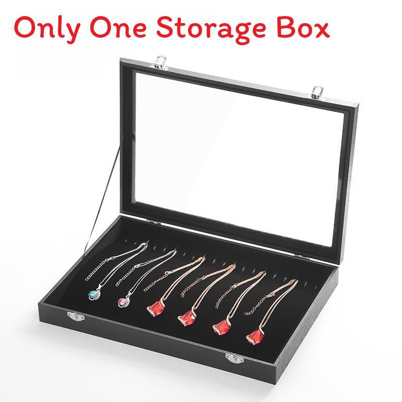 Leather Jewelry Box With Glass Cover For Necklaces Rings Earrings Bracelets Storage