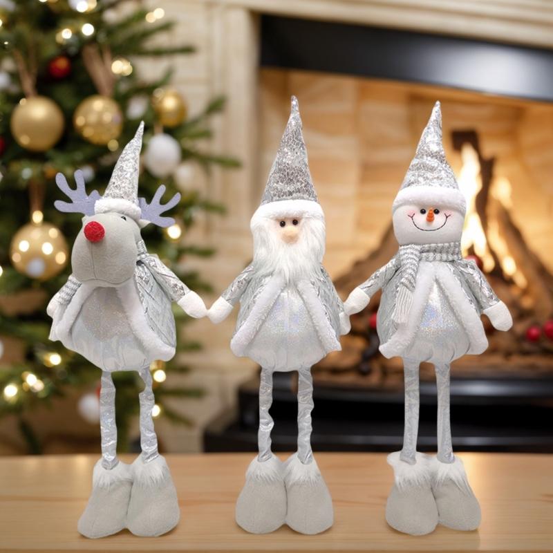Santa/Snowman/Elf Stretchable Decoration Adjustable Height Silver Ornament For Window Home Christmas Holiday Decoration