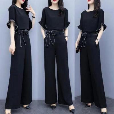 Women's 2023 Summer Wide-Leg Pants Suit: High-Waisted, Slimming, Fashionable Yujie Casual Two-Piece Set