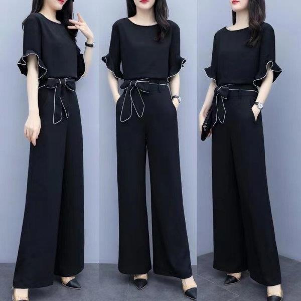 Women's 2023 Summer Wide-Leg Pants Suit: High-Waisted, Slimming, Fashionable Yujie Casual Two-Piece Set