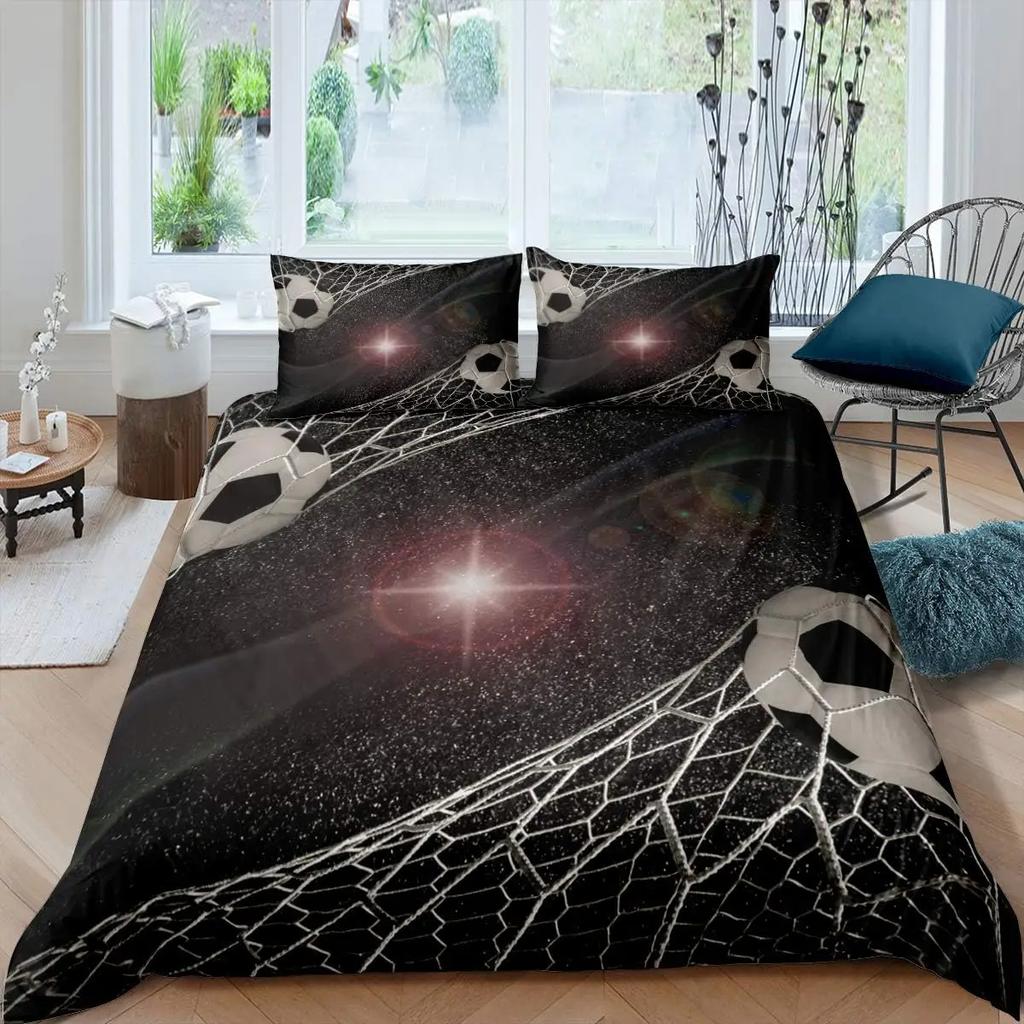 Soccer Comforter Cover For Boys Girls Vintage Football Duvet Cover Twin Black Football Field Bedding Sets Sports Theme Bed Set