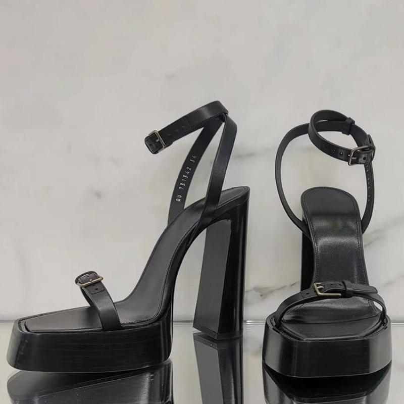 Fashion Hot Selling 2025 New Summer Female Sandal High Heels Espadrilles Platform Buckle Strap  High-heeled Lacquered Fashion Rhinestone