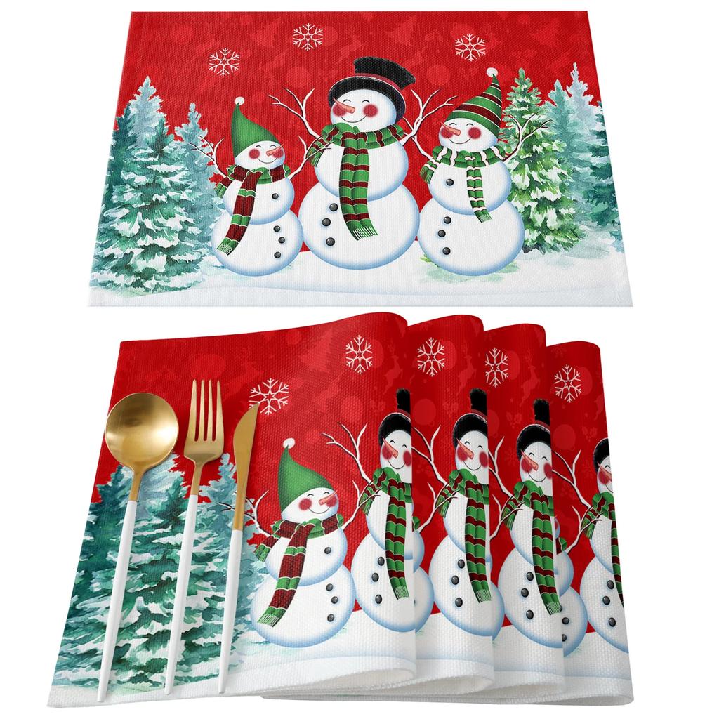 Merry Christmas Santa Claus Print Placemat 2/4/6pcs Kitchen Accessories Coffee Dining Table Mat Coaster Festival Tableware Pads