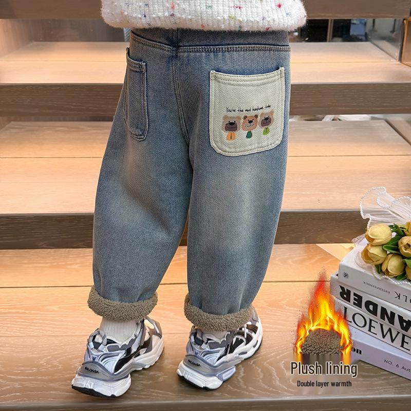 

Унисекс Зимние джинсы на флисовой подкладке для малышей - Толстые, теплые и модные длинные брюки 140 cm синий