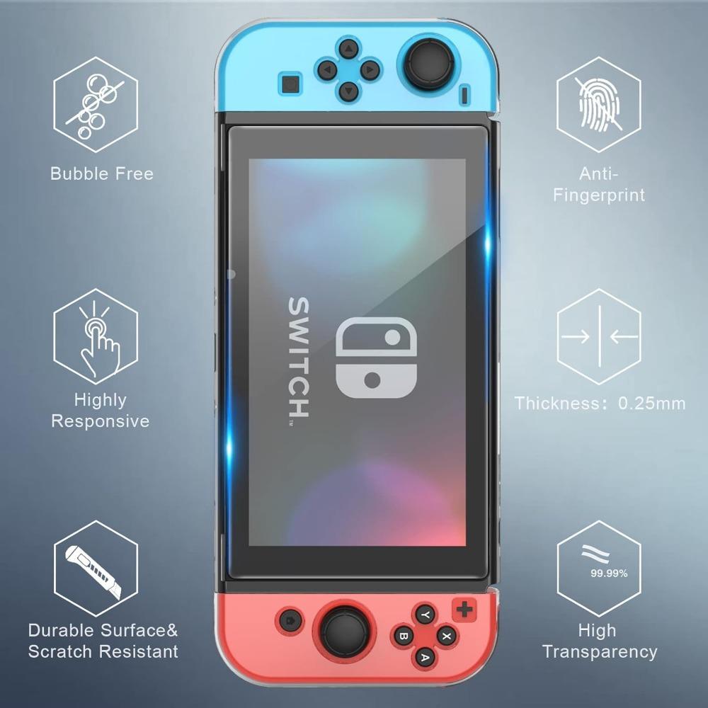 Carcasă de protecție TPU în carouri pentru Nintendo Switch, concepută ergonomic pentru atingere confortabilă, cu taste și film temperat pentru ecran