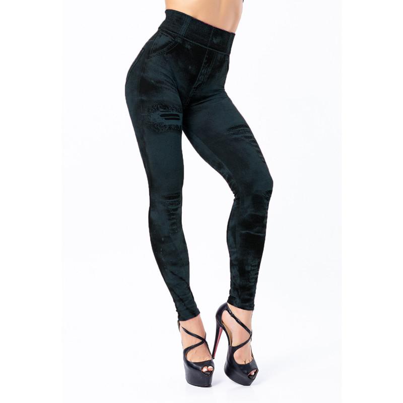 Sexy Elastic Imitation Faux Jeans Leggings High Waist Pants Fitness Slim Leggins Sport Push Up Leggings For Women