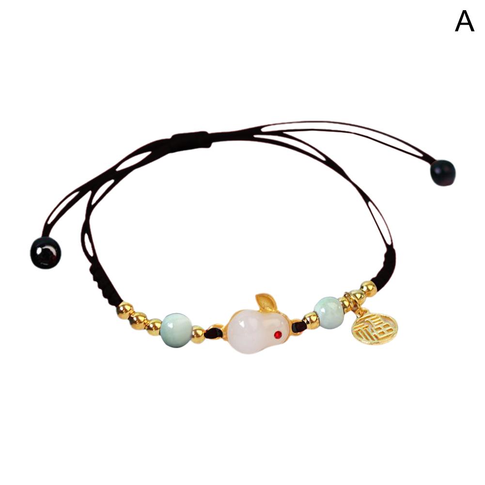 Jade Rabbit Bracelet Women Handmade Red Black Rope Charm New Year Lovers Bracelets Jewelry Frie R9D0