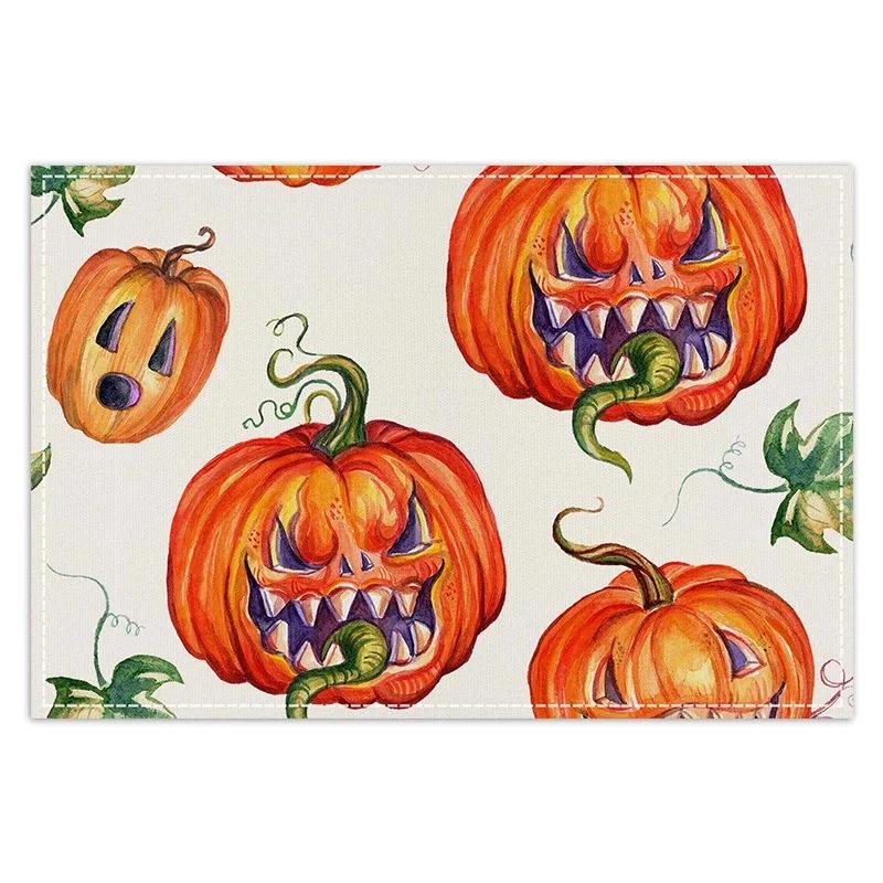 4PCS Halloween Place Mats Set Square Table Mats Machine Washable for Autumn Party and Kitchen Decor