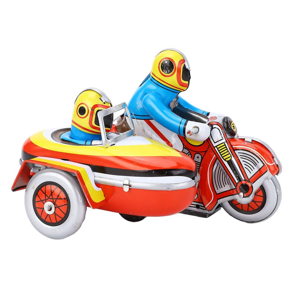 Wind Up Motorcycle Toy Iron Retro Collectible Three Wheeled Motorcycle Clockwork Vintage Toy for Des