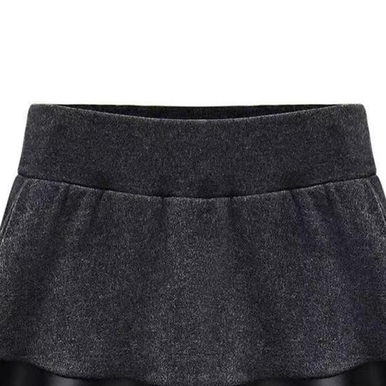 Damen Leggings Rock Elastischer Hoher Bund Verdicktes Plüschfutter Enganliegend Kunstleder Culottes Fake Zweiteiler Warm Vielseitige Culottes