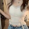 Sweet and Seductive Style Ruffled Camisole Vest With Chest Pad Drawstring For Women Summer Hot Girl Outer Wear Slim Fit Top
