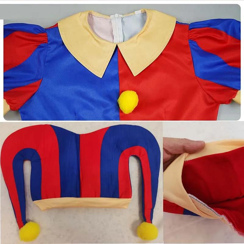Zirkus Pomni Cosplay Kostüm mit Hut Handschuhe Halloween Kostüme Karnevalskostüme(GRÖSSE 140cm-180cm)