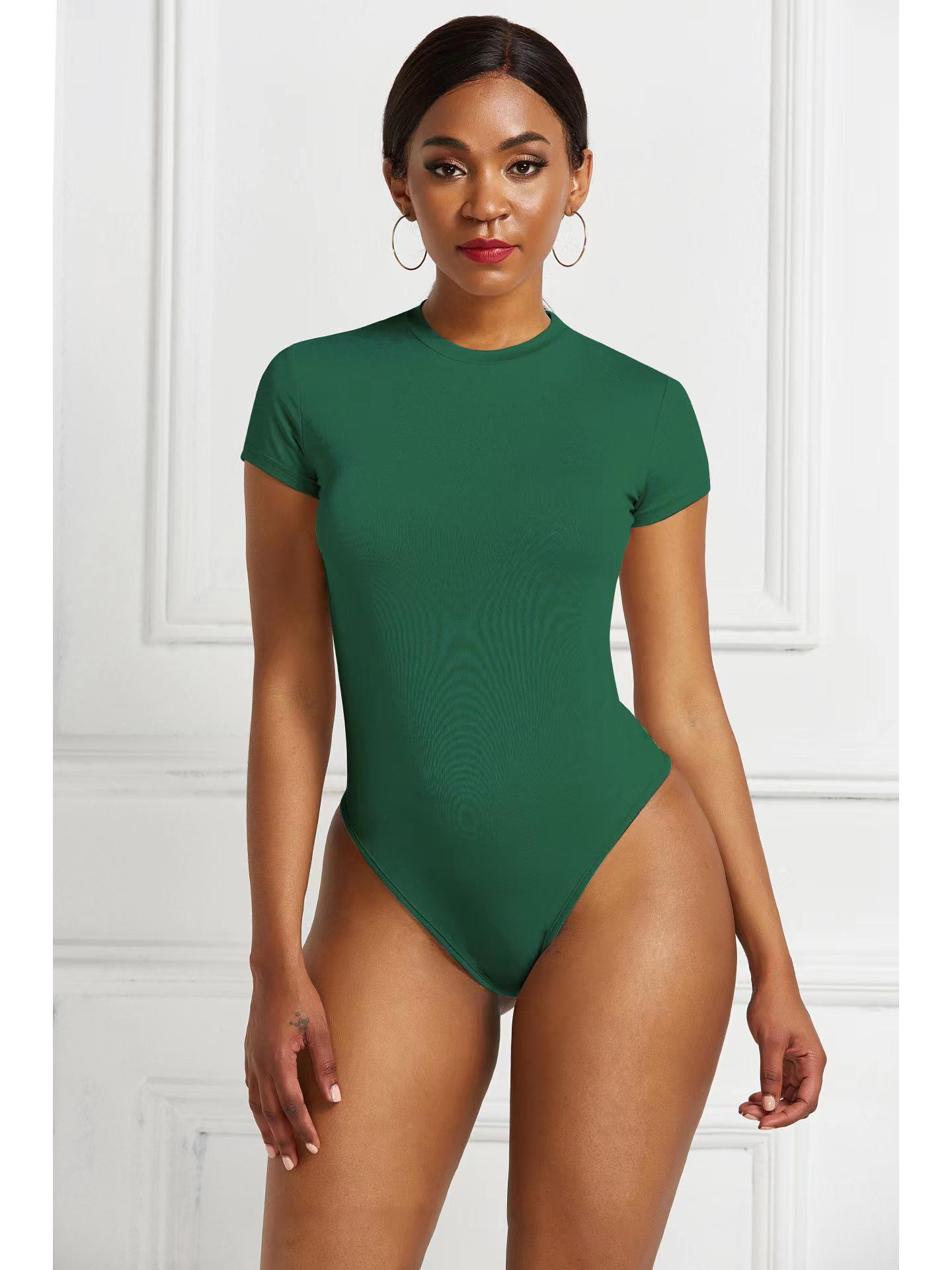 

Хит продаж европейский и американский однотонный боди с круглым вырезом - Формирующий фигуру базовый слой XXL зелёный