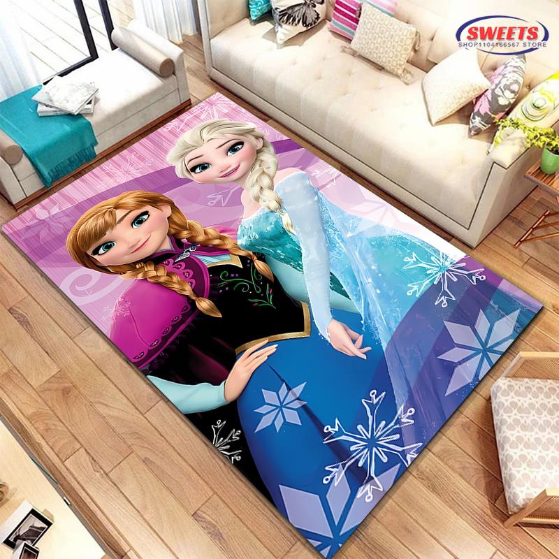 Gefrorene Elsa Anna Prinzessin 3D HD Teppich Kinderzimmer Wohnzimmer Rutschfester Bodenläufer Sofamatte Dekor