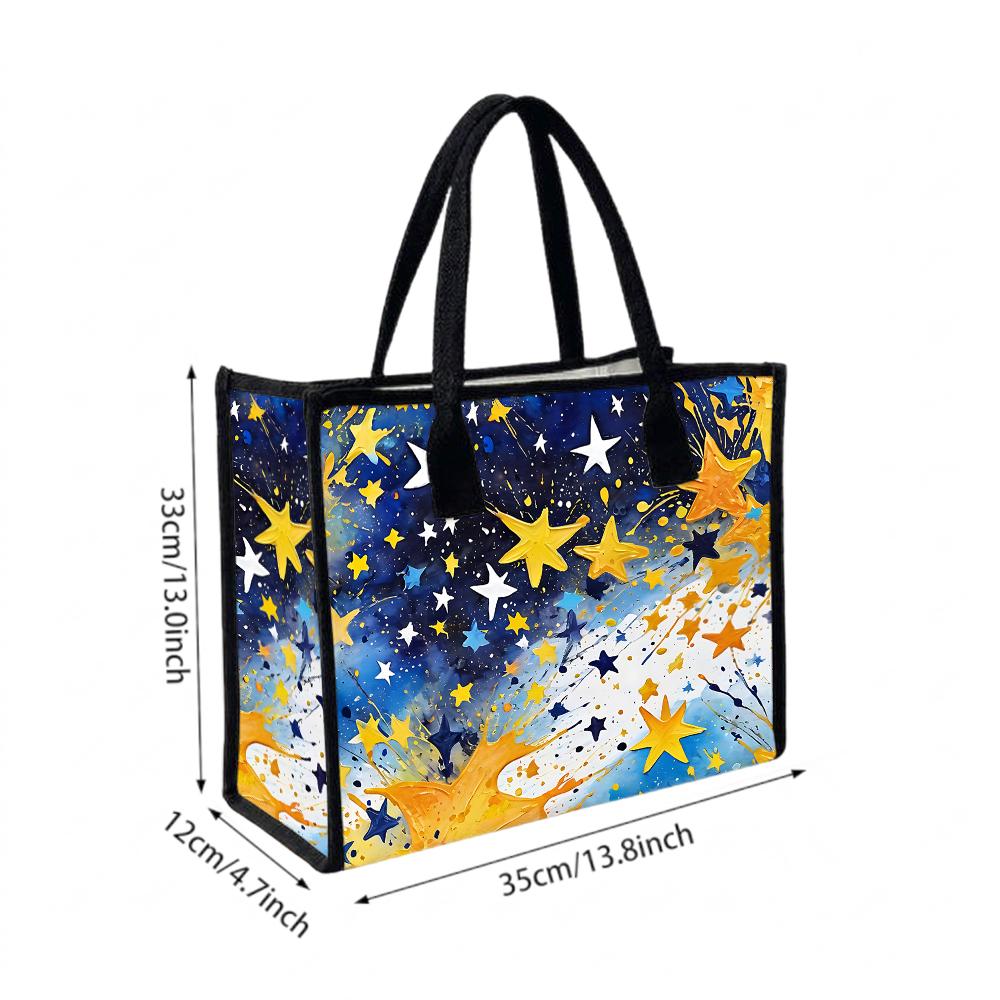 Cute Star Print Casual Tote Bag Daily Use Lightweight Handbag for Women Fashion Shopping Carry All Purse